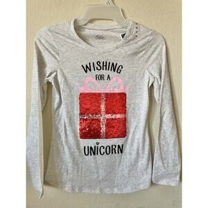 Justice Wishing For A Unicorn Present Flip Sequin Long Sleeve Tee Top Size 10